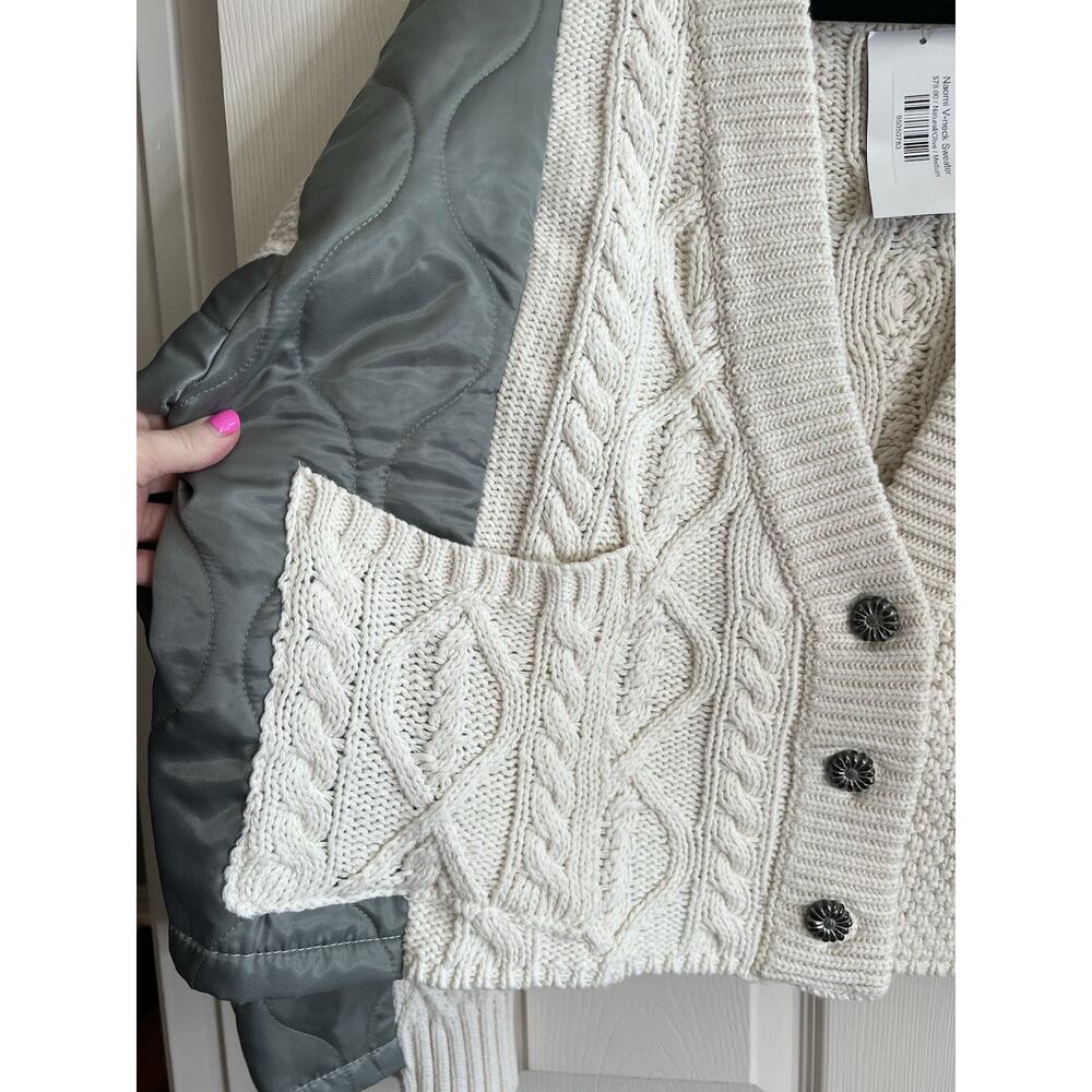POL Naomi Cable Knit Mixed Media Boxy Grandpa Cardigan Jacket Sz M NWT - Picture 4 of 15